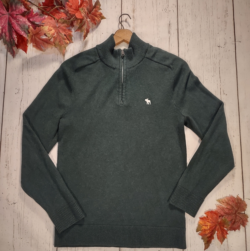 A&F Green Men's Quarter Zip Pullover Sweater
